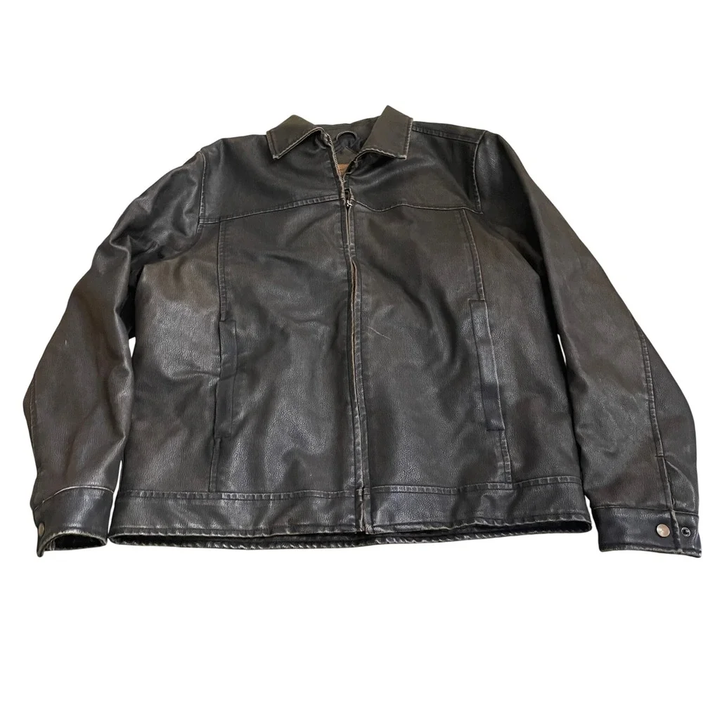 Arizona Jean Co Mens Faux Leather Distressed Moto Jacket Brown Large L/G Zip Up